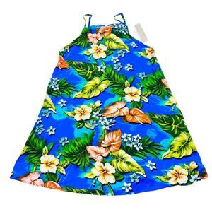 Vans Dress Women Large Blue Tropical Floral Hawaiian Sleeveless Slip Straps New